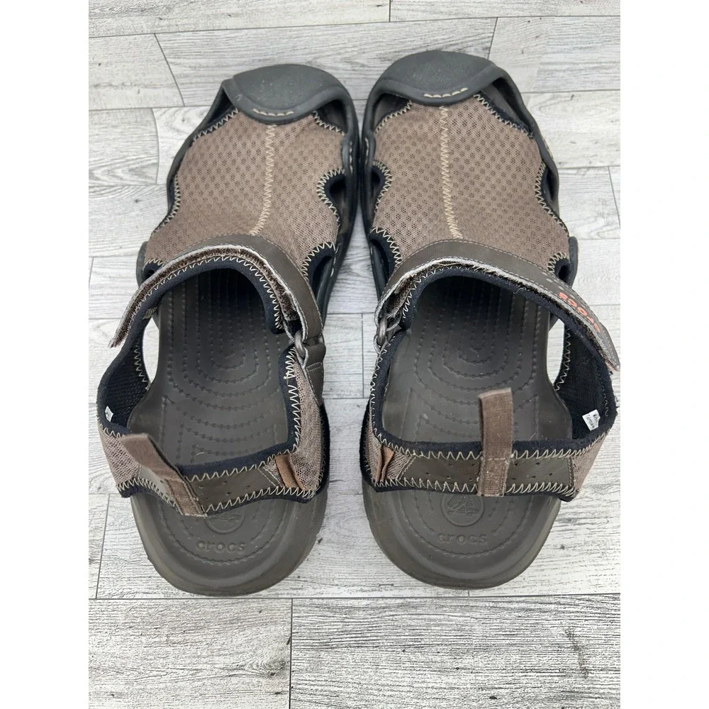 Crocs Men's Sport Sandals Water Shoes Size 12 Brown Mesh Hook‎ and Loop
